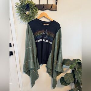 Custom Pink Floyd Graphic Tee with Green Poncho Sleeves